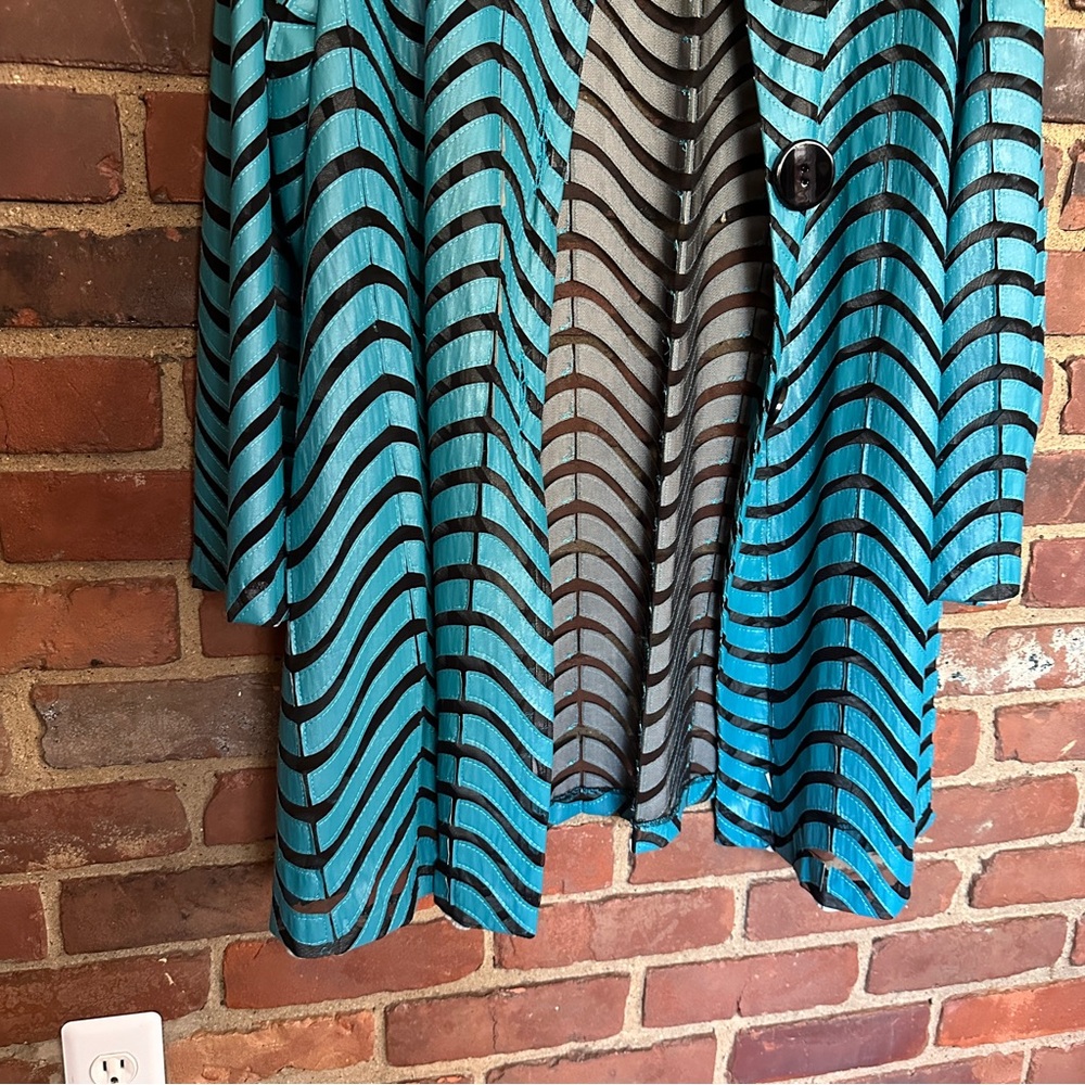 Yushi | Swing Jacket Two Button Mesh Applique Top… - image 3